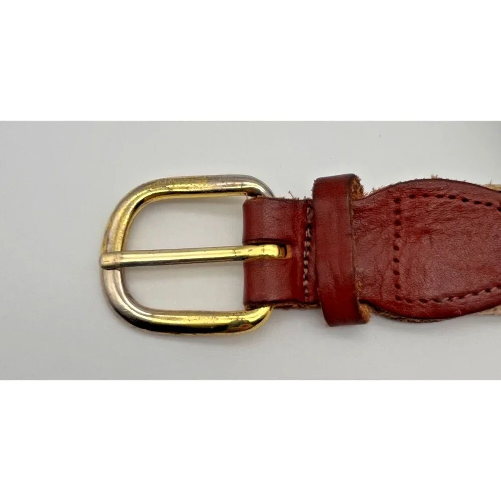 Woodberry Forest School Canvas Ribbon Belt Mens Size 34 Leather Brass Logo VA